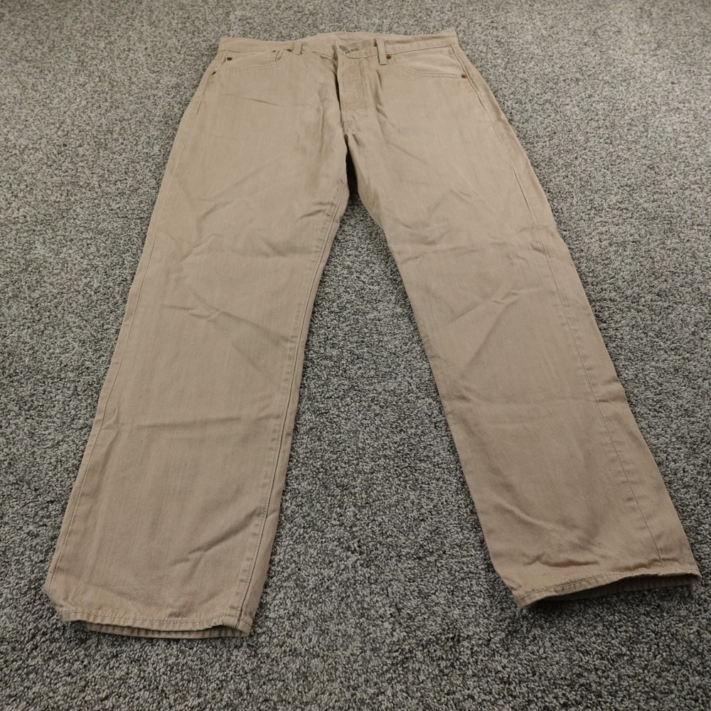 Levis Jeans Mens‎ 36X30 Beige Brown Denim Pants 501 Button Fly Straight Western